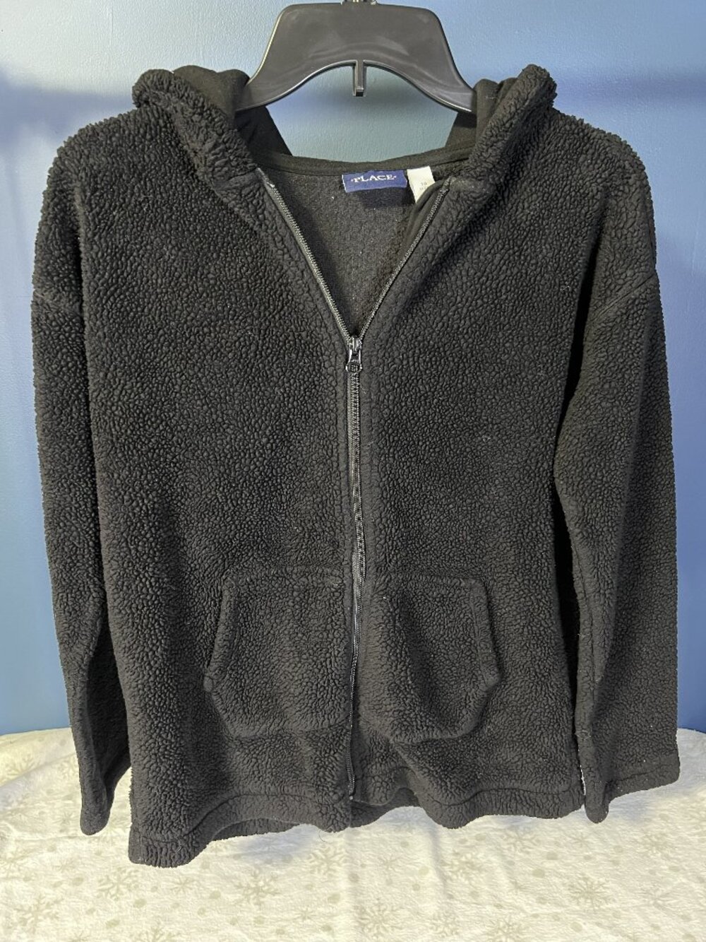 The Childrens Place Black Full-Zip Sherpa Fleece Girls Cat Hoodie 14 (XL)